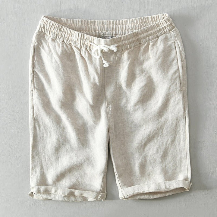Heren Linnen Shorts Mid-Rise Trekkoord Ontspannen Pasvorm - Beige