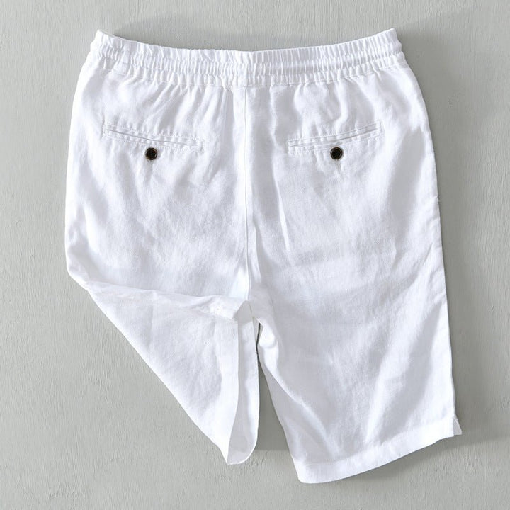 Heren Linnen Shorts Mid-Rise Trekkoord Ontspannen Pasvorm
