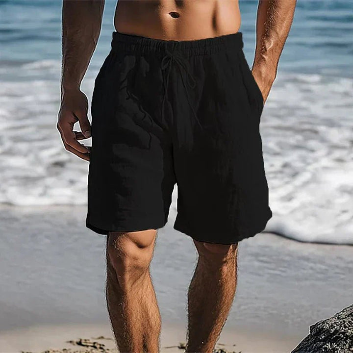 Heren Linnen Sneldrogende Zwemshorts Mid-Thigh - Black