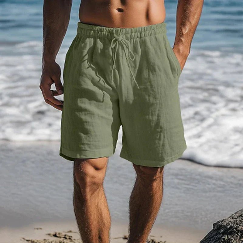 Heren Linnen Sneldrogende Zwemshorts Mid-Thigh - Dark Green