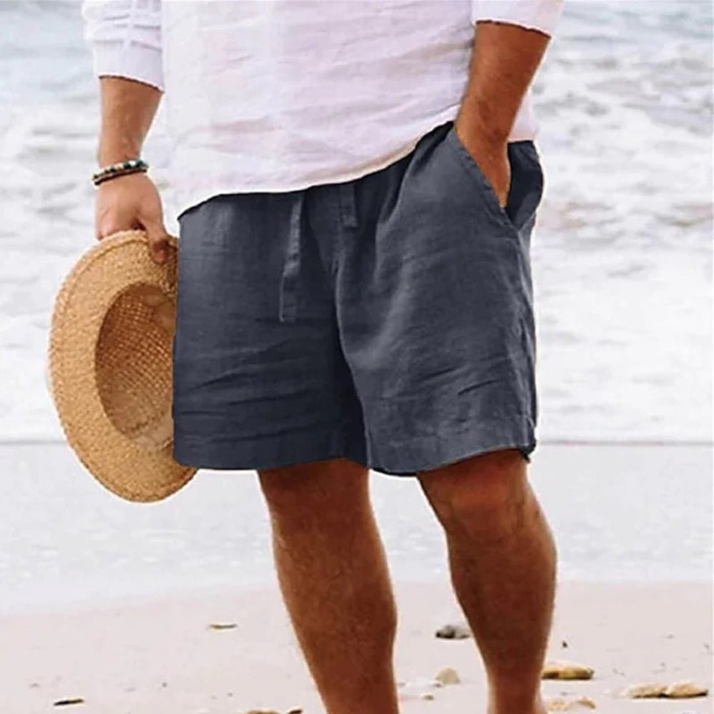 Heren Linnen Trekkoord Zomerbroek Relaxed-Fit - Dark Grey