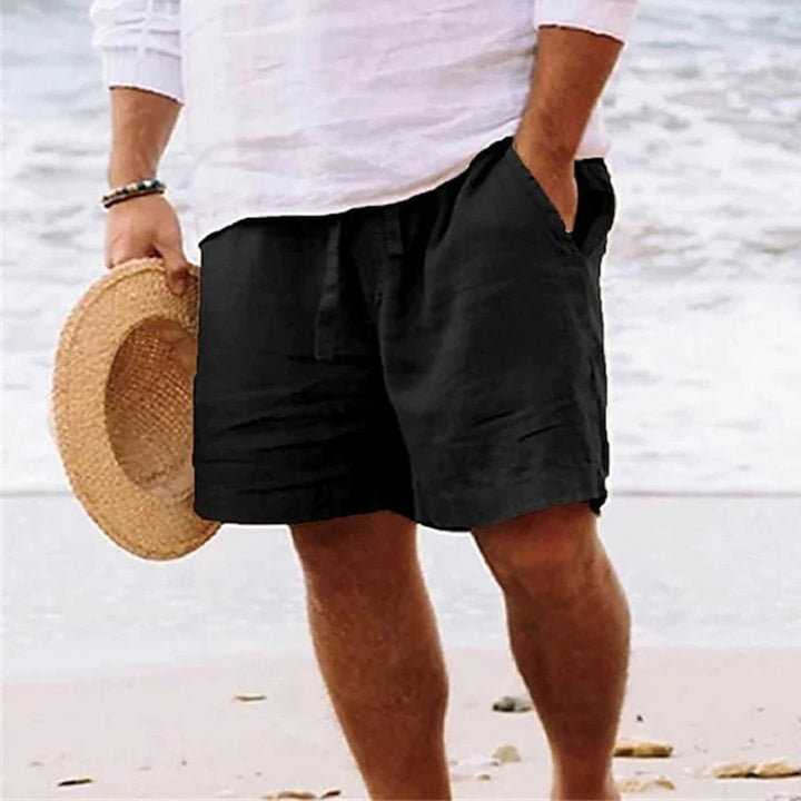Heren Linnen Trekkoord Zomerbroek Relaxed-Fit - Black