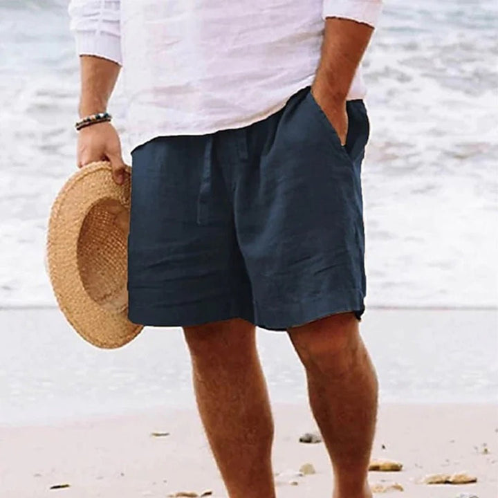 Heren Linnen Trekkoord Zomerbroek Relaxed-Fit - Navy Blue