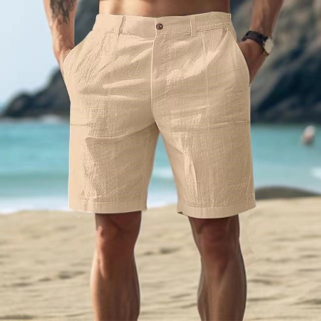 Heren Linnen Zomer Shorts met Knoopsluiting - Khaki