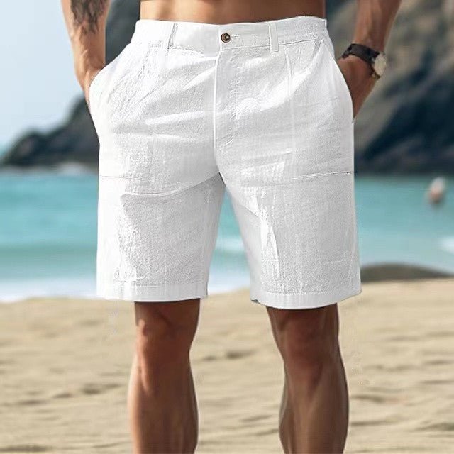 Heren Linnen Zomer Shorts met Knoopsluiting - White