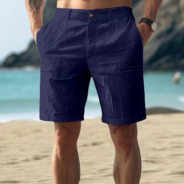 Heren Linnen Zomer Shorts met Knoopsluiting - Navy Blue