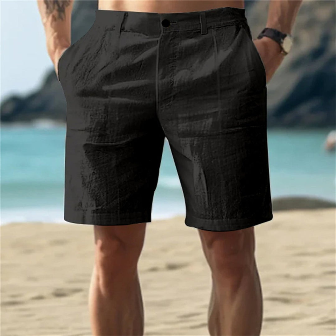 Heren Losse Linnen Short Elastische Tailleband - Zwart