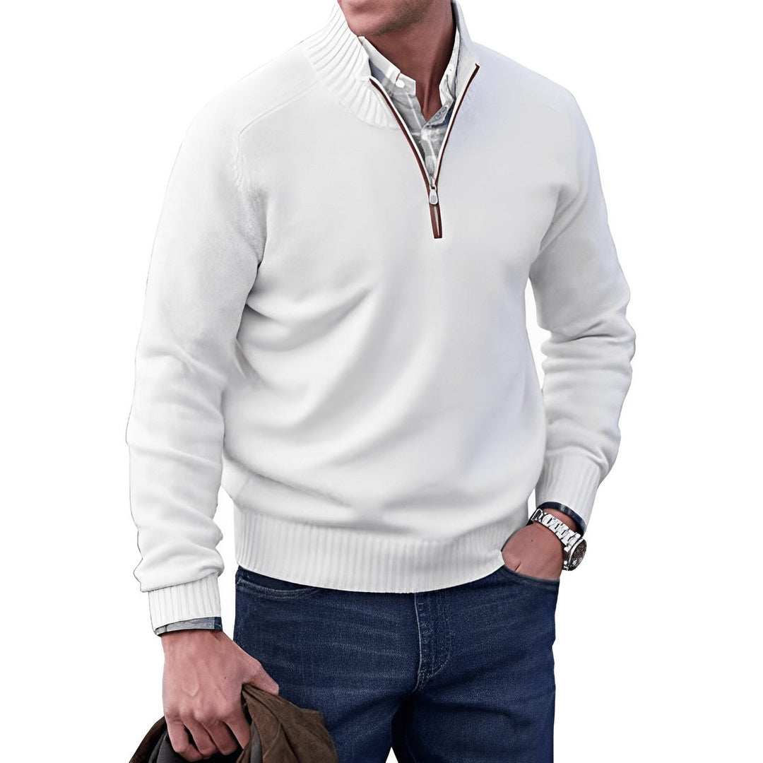 Heren Regular-Fit Kwart-Rits Gebreide Pullover Sweater - Wit