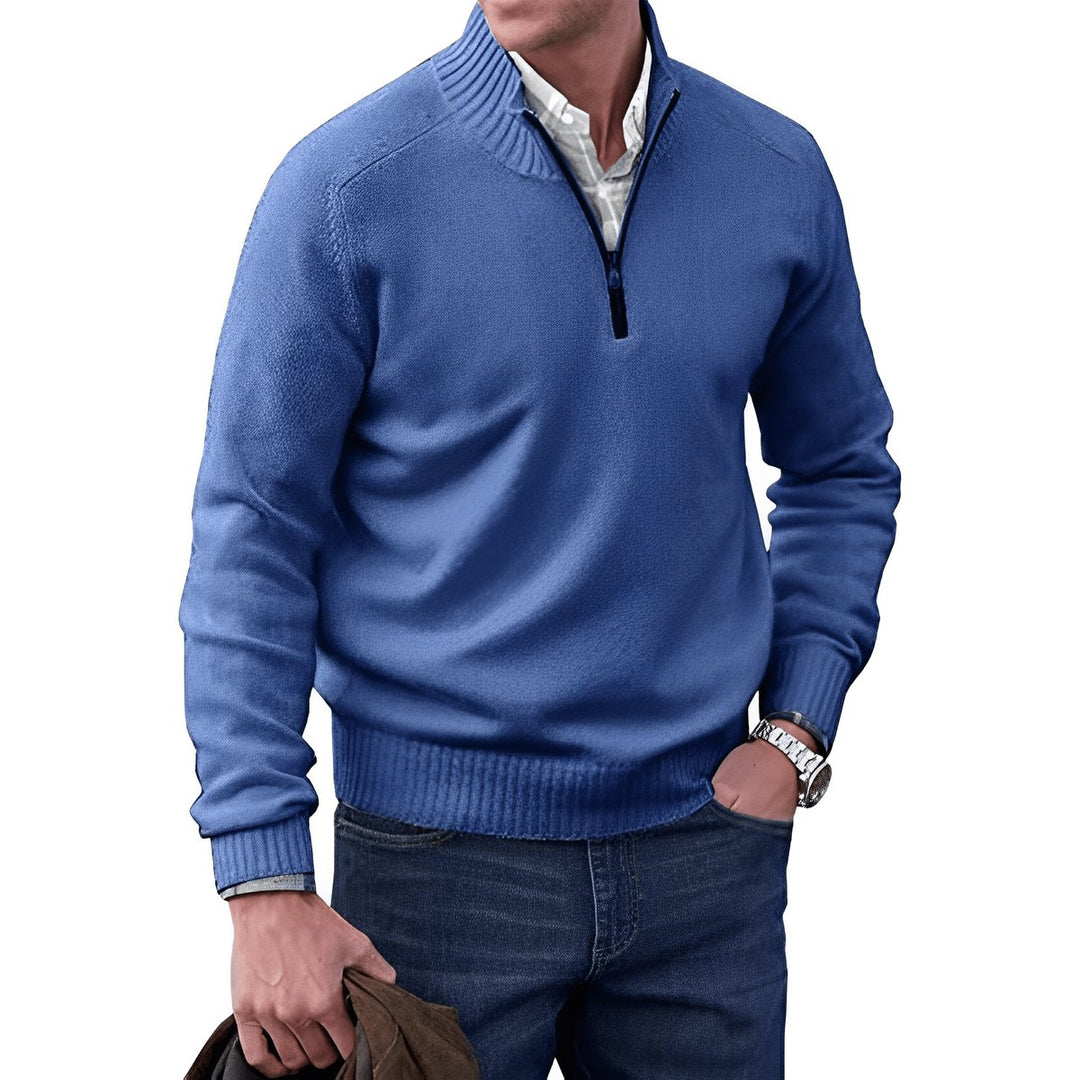 Heren Regular-Fit Kwart-Rits Gebreide Pullover Sweater - Blauw