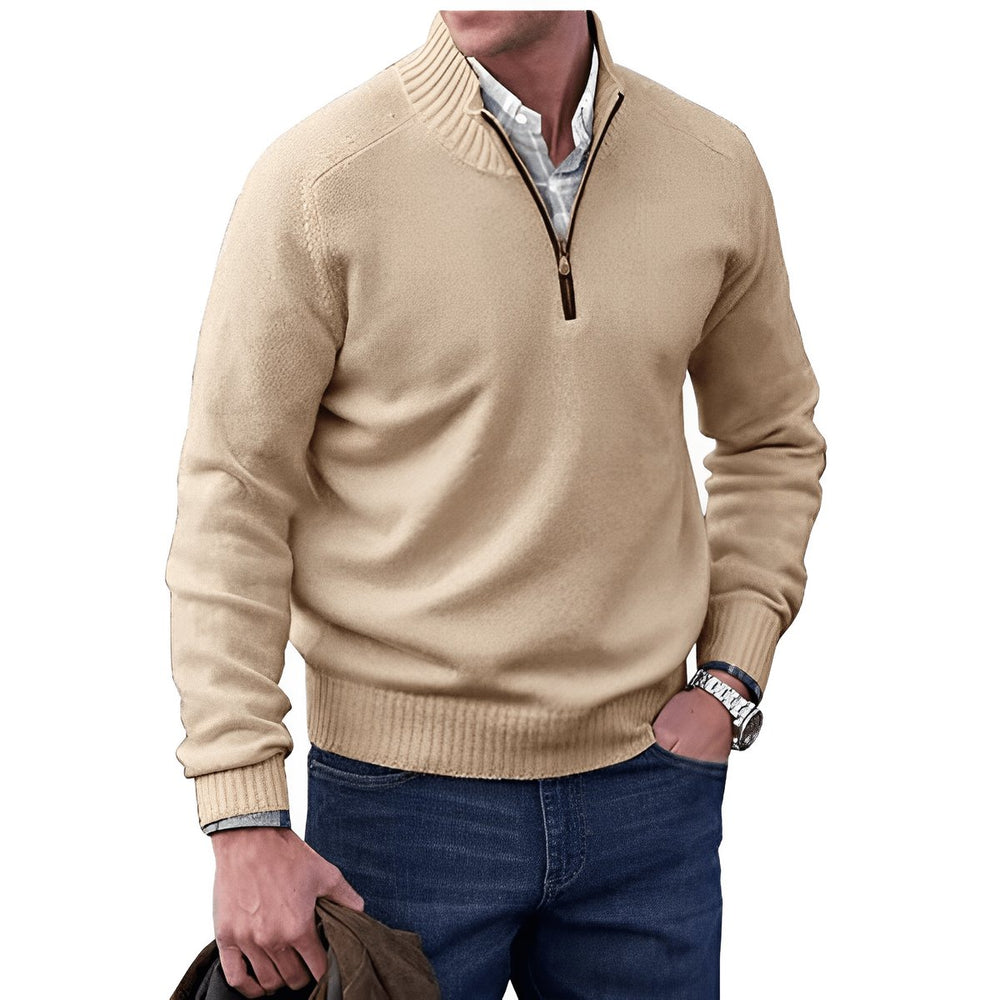 Heren Regular-Fit Kwart-Rits Gebreide Pullover Sweater - Bruin