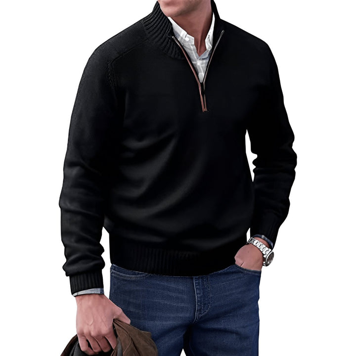 Heren Regular-Fit Kwart-Rits Gebreide Pullover Sweater - Zwart