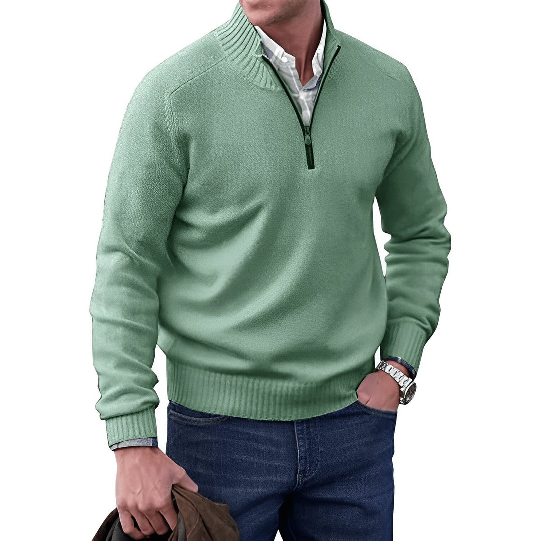 Heren Regular-Fit Kwart-Rits Gebreide Pullover Sweater - Groen