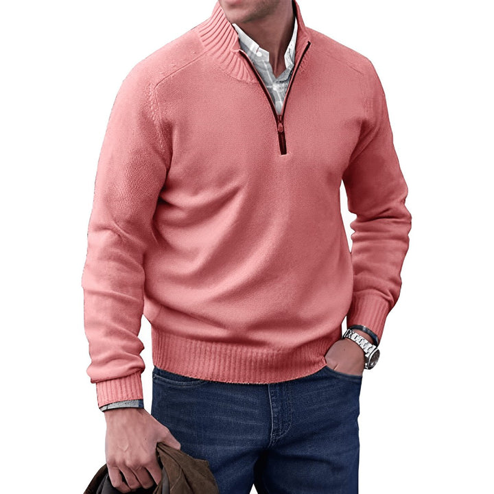 Heren Regular-Fit Kwart-Rits Gebreide Pullover Sweater - Roze