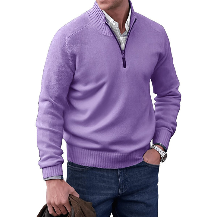 Heren Regular-Fit Kwart-Rits Gebreide Pullover Sweater - Paars