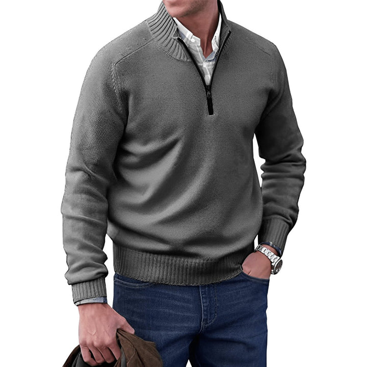 Heren Regular-Fit Kwart-Rits Gebreide Pullover Sweater - Donkergrijs