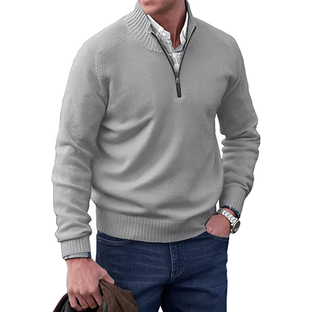 Heren Regular-Fit Kwart-Rits Gebreide Pullover Sweater - Lichtgrijs