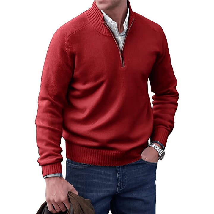 Heren Regular-Fit Kwart-Rits Gebreide Pullover Sweater - Rood