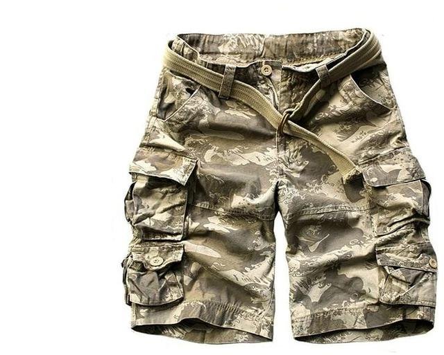 Heren Relaxed-Fit Camouflage Cargo Short Multi-Pocket - Khaki Camo