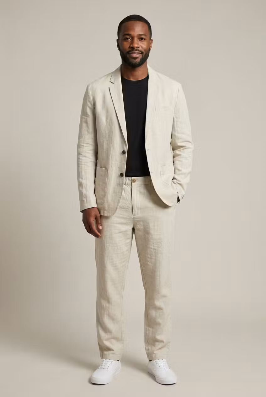 Heren Relaxed-Fit Linen Pak Set Blazer Broek - Apricot