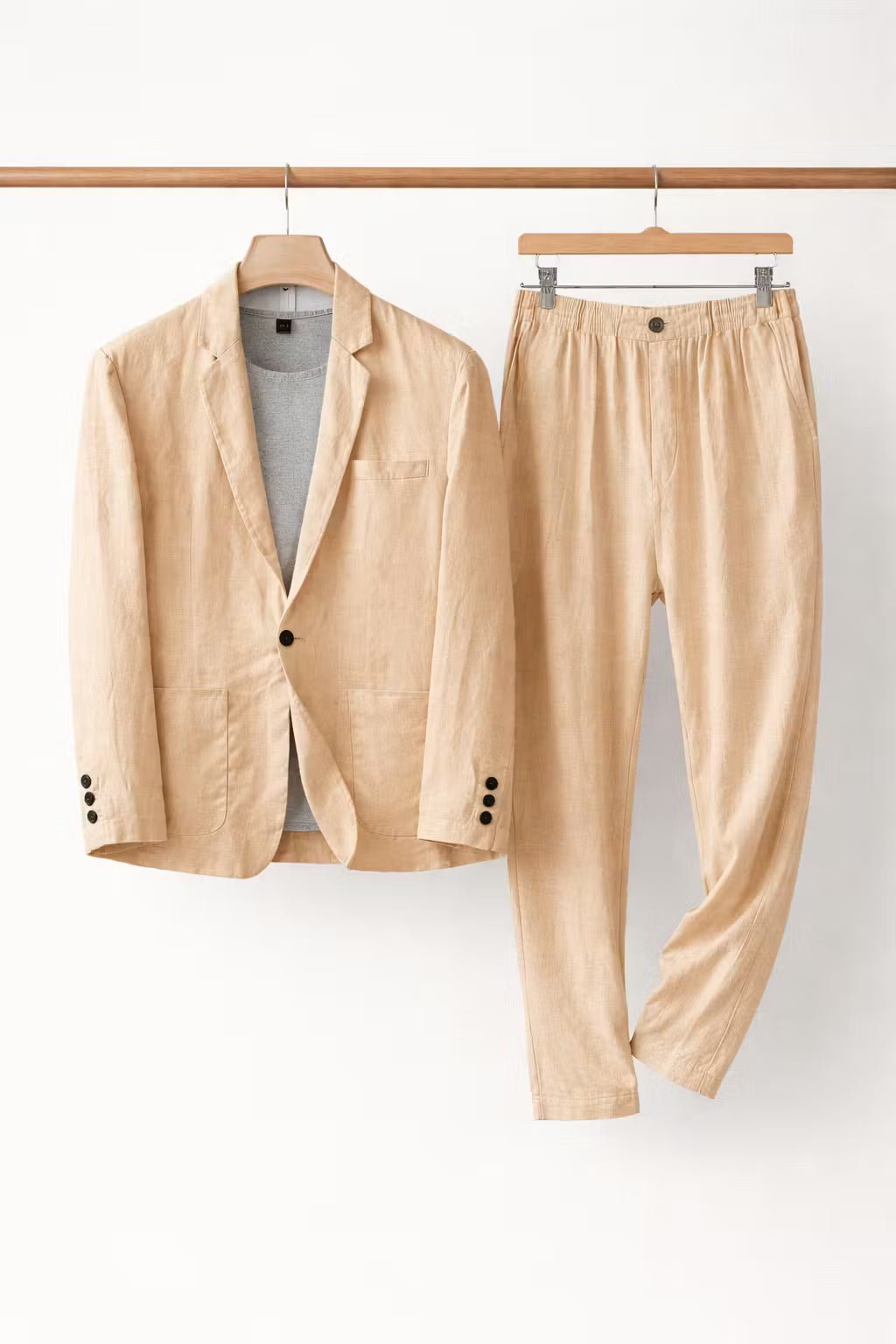 Heren Relaxed-Fit Linen Pak Set Blazer Broek - Khaki