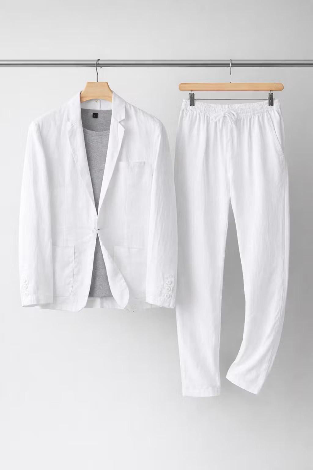 Heren Relaxed-Fit Linen Pak Set Blazer Broek - White