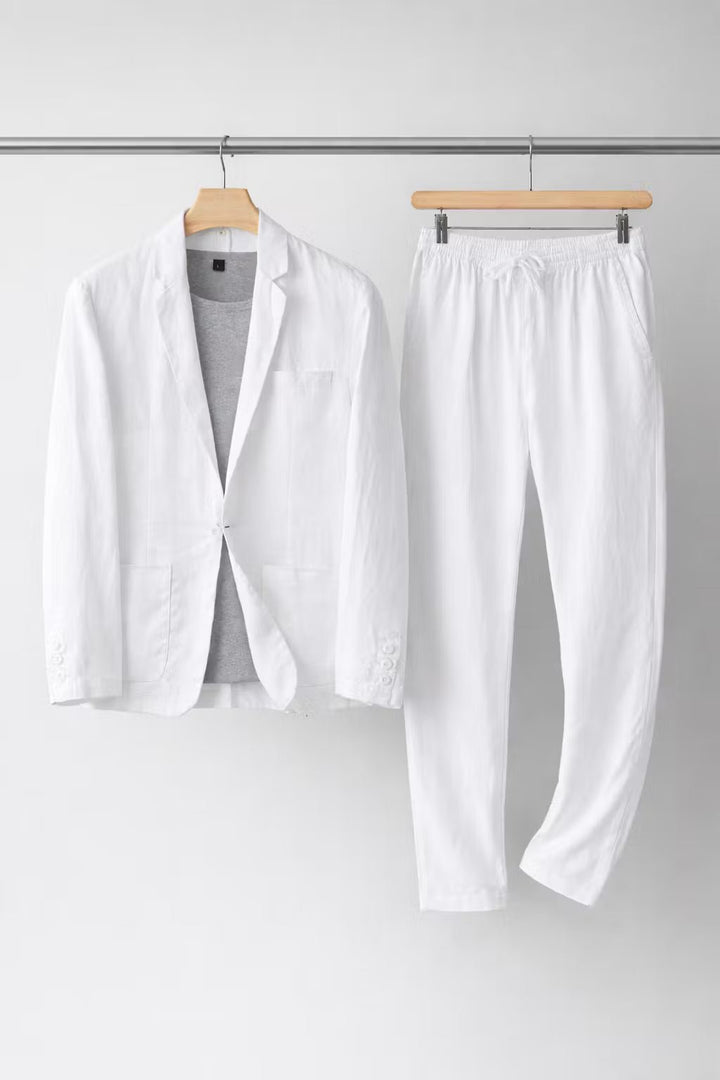 Heren Relaxed-Fit Linen Pak Set Blazer Broek - White
