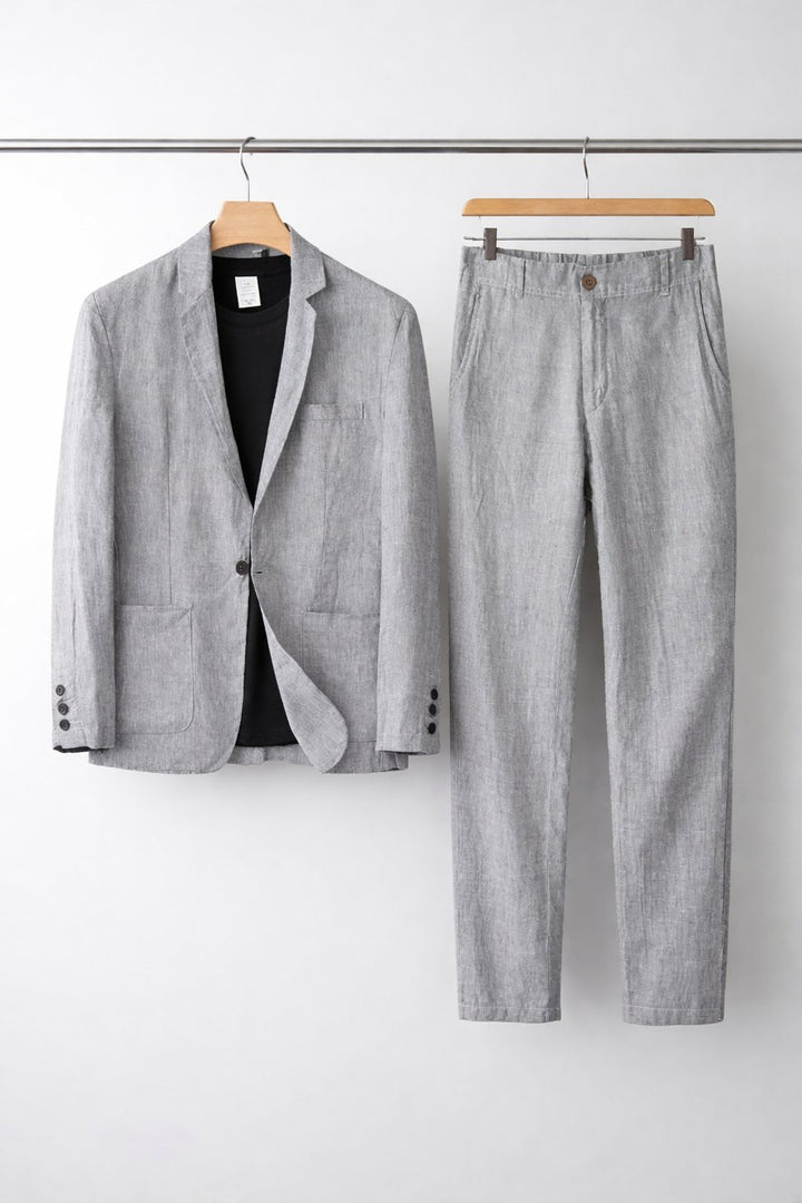 Heren Relaxed-Fit Linen Pak Set Blazer Broek - Gray