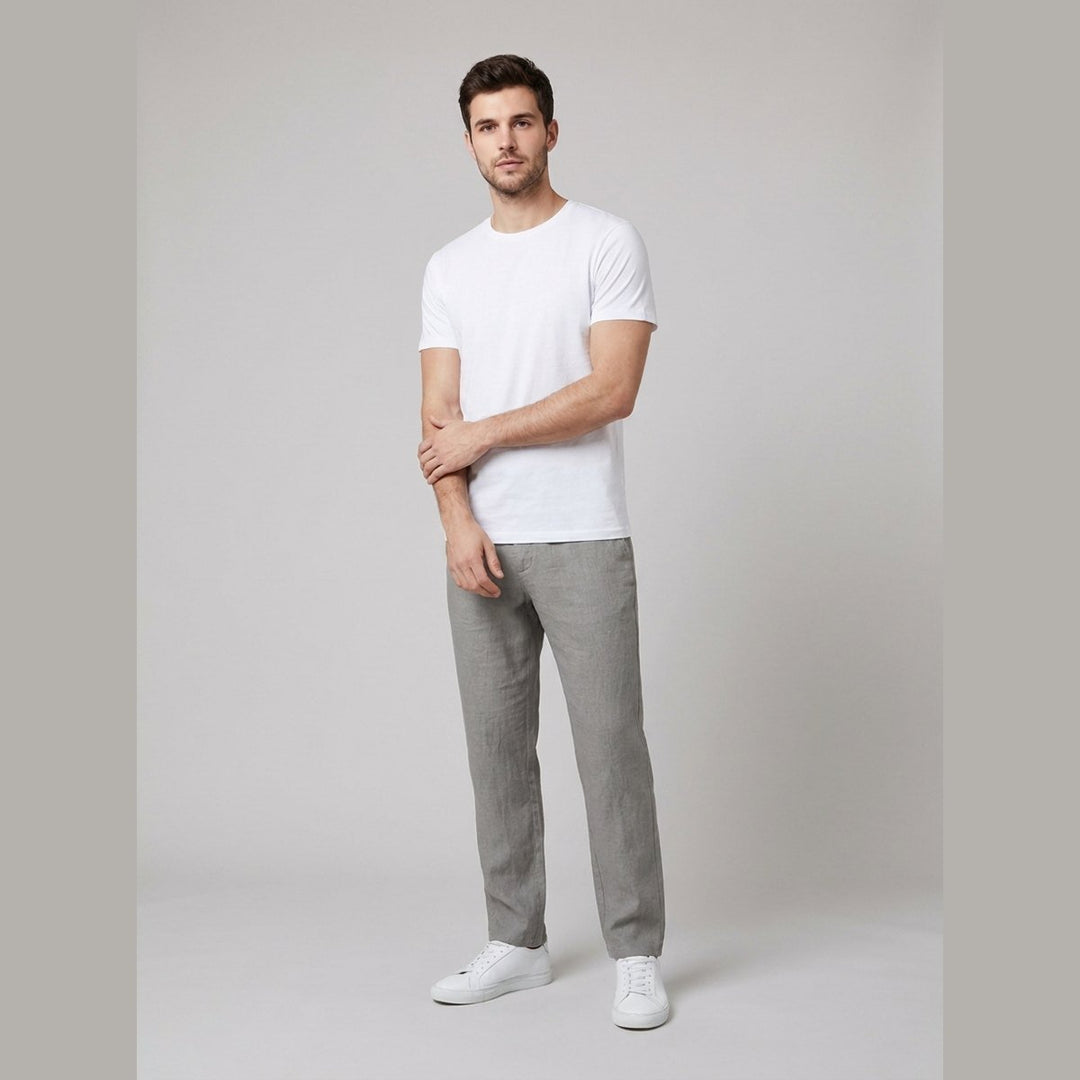 Heren Relaxed-Fit Linnen Broek met Elastische Taille en Knoopsluiting - Gray