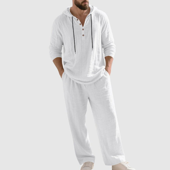 Heren Relaxed-Fit Linnen Set Met Capuchon - White