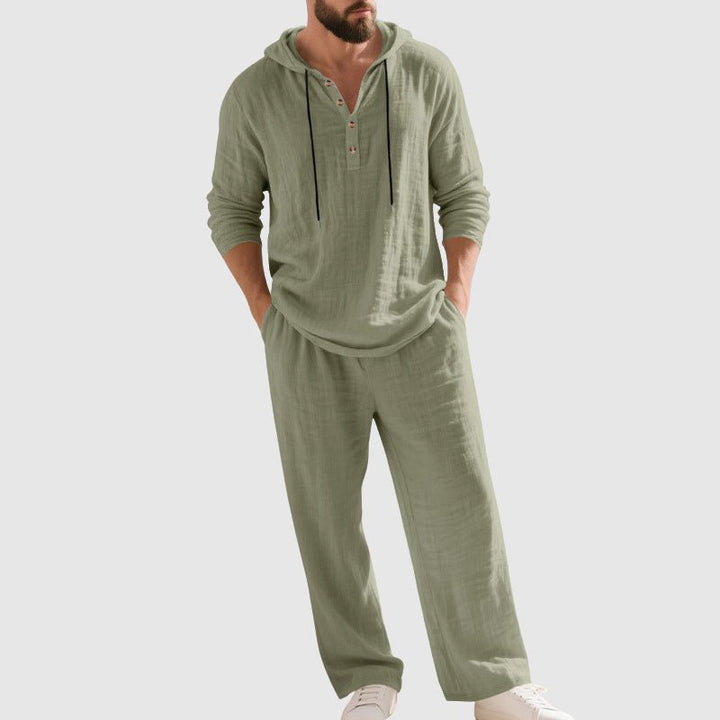 Heren Relaxed-Fit Linnen Set Met Capuchon - Green