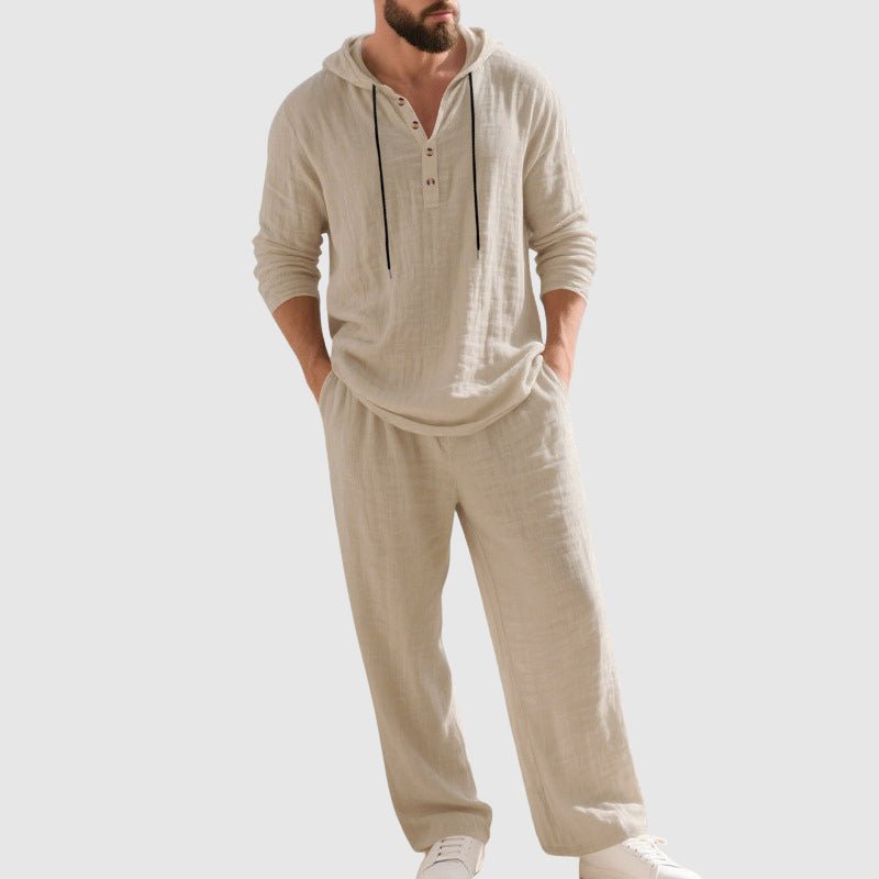 Heren Relaxed-Fit Linnen Set Met Capuchon - Beige
