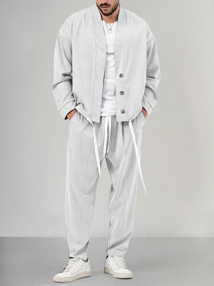 Heren Relaxed-Fit Two-piece Set Overshirt Broek - White