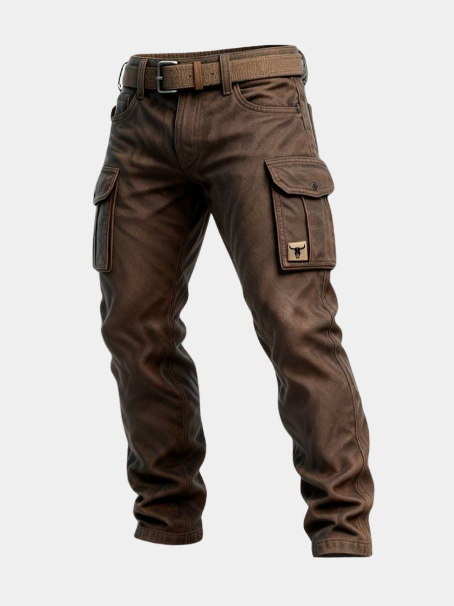 Heren Slim-Fit Cargohose Tapered Seitentaschen Bull-Patch
