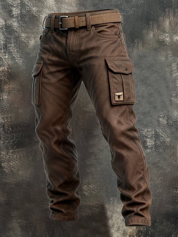 Heren Slim-Fit Cargohose Tapered Seitentaschen Bull-Patch - Braun