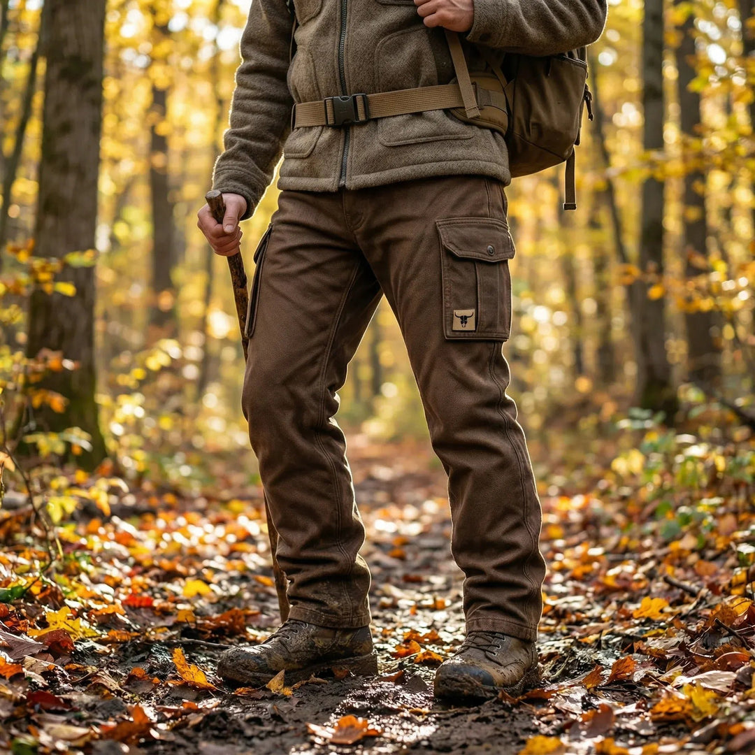 Heren Slim-Fit Cargohose Tapered Seitentaschen Bull-Patch
