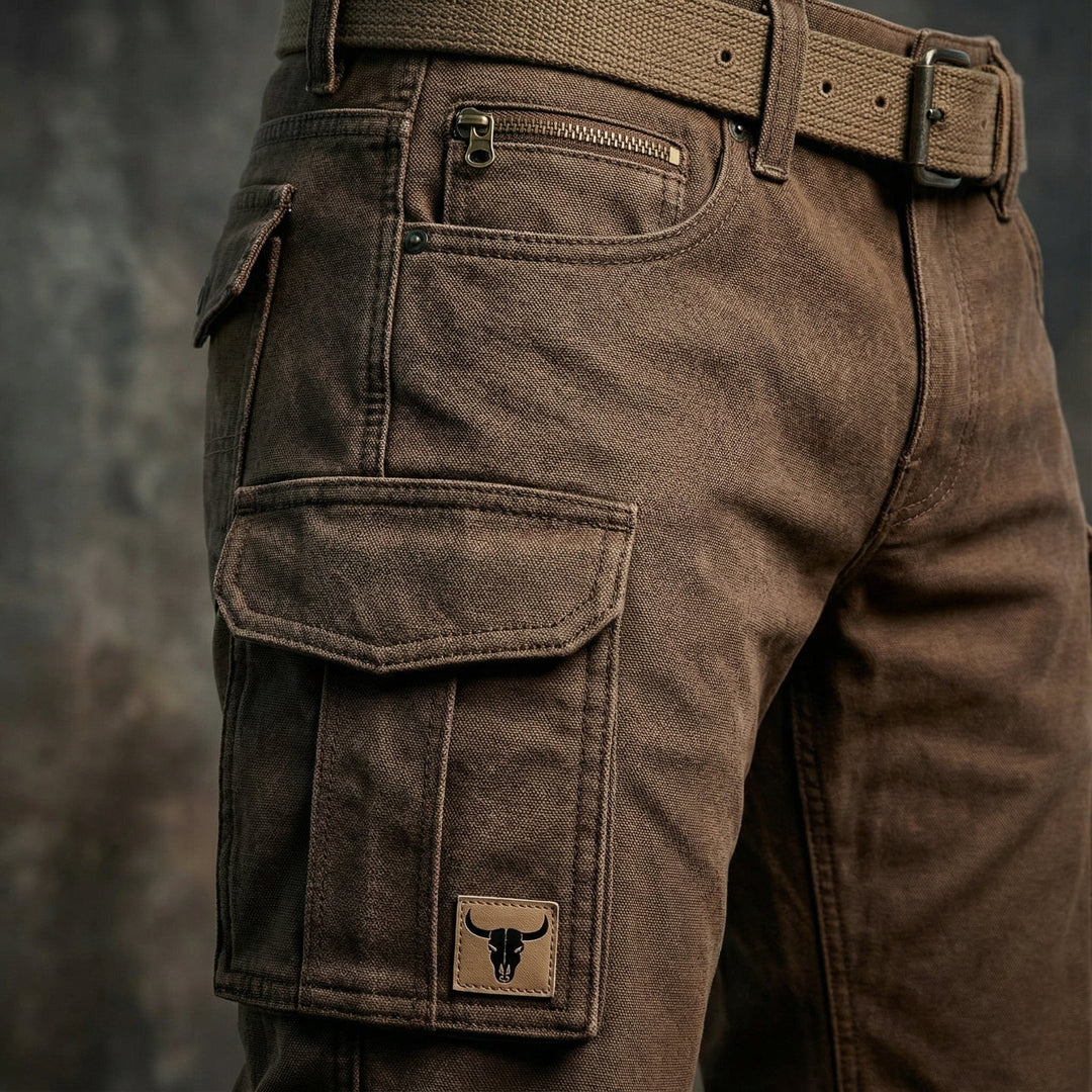 Heren Slim-Fit Cargohose Tapered Seitentaschen Bull-Patch