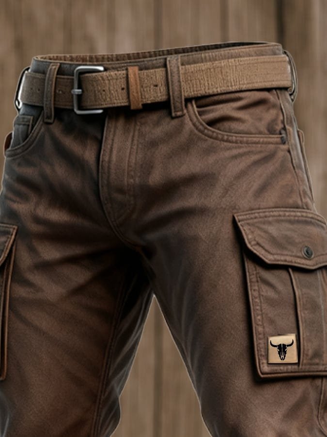 Heren Slim-Fit Cargohose Tapered Seitentaschen Bull-Patch