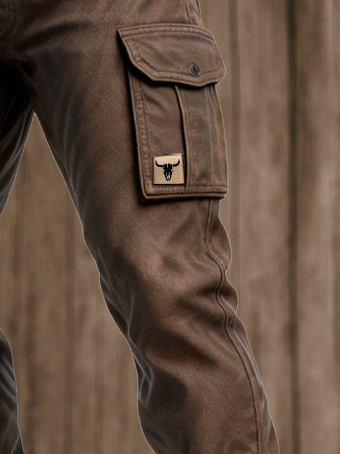 Heren Slim-Fit Cargohose Tapered Seitentaschen Bull-Patch