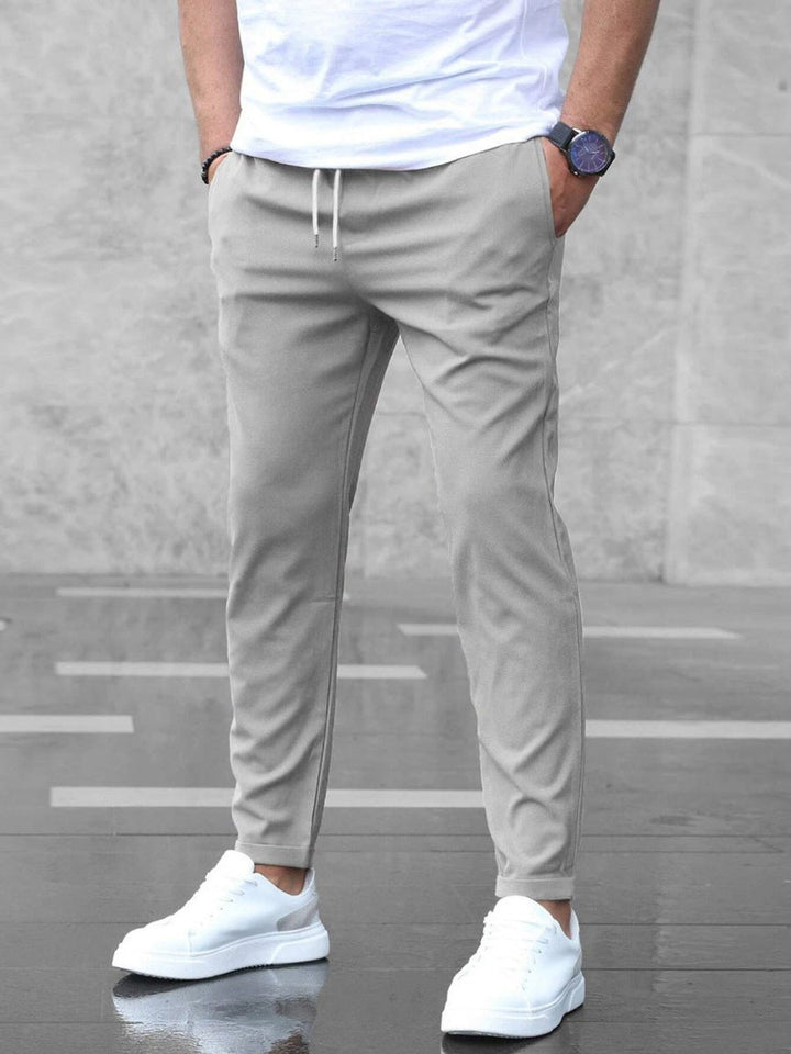 Heren Slim-Fit Chino Broek Elastische Taille Trekkoord - Grijs