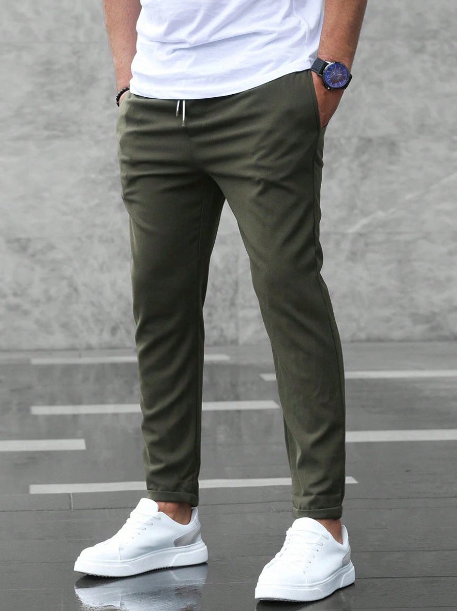 Heren Slim-Fit Chino Broek Elastische Taille Trekkoord - Groen
