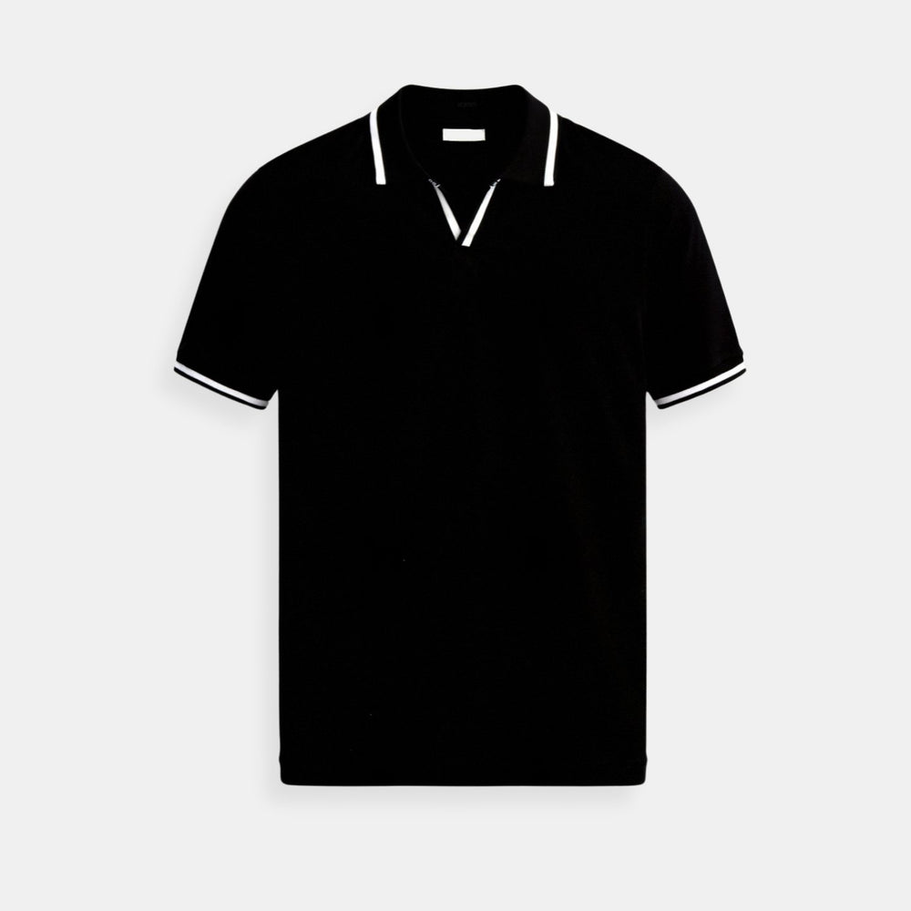 Heren Slim-Fit Gebreide Open-Kraag Poloshirt met Contrastbies - Black