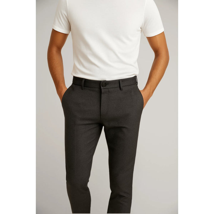 Heren Slim-Fit Gesneden Zakelijke Pantalon - Dark Grey
