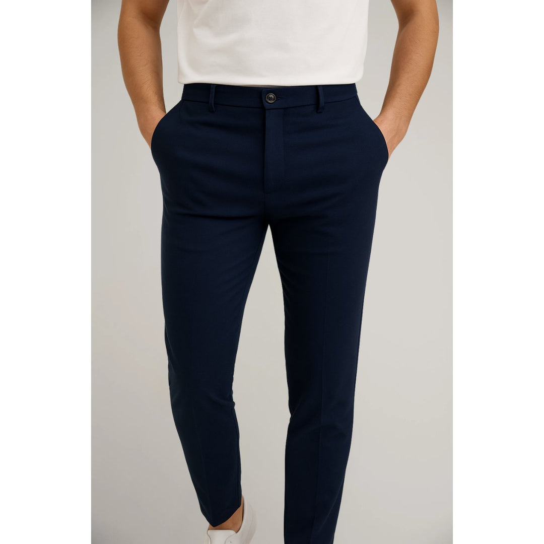 Heren Slim-Fit Gesneden Zakelijke Pantalon - Navy Blue