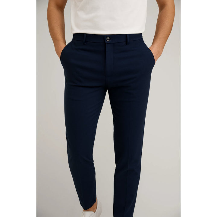 Heren Slim-Fit Gesneden Zakelijke Pantalon - Navy Blue