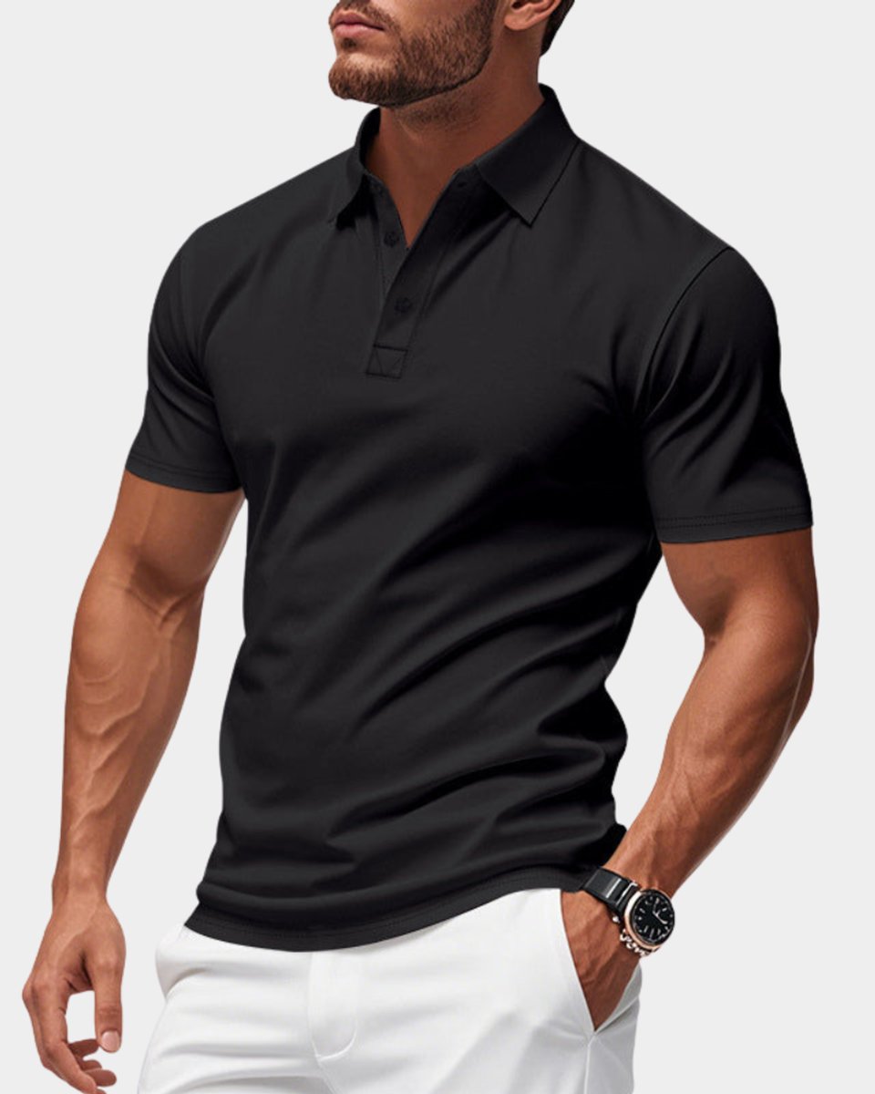 Heren Slim-Fit Klassiek Poloshirt met Kraag - Zwart