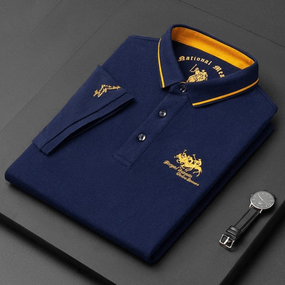 Heren Slim-Fit Korte Mouw Poloshirt met Geborduurd Logo - Niebieski