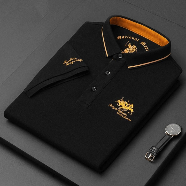 Heren Slim-Fit Korte Mouw Poloshirt met Geborduurd Logo - Czarny