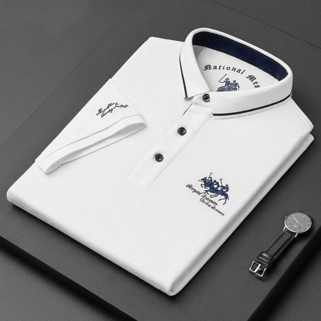 Heren Slim-Fit Korte Mouw Poloshirt met Geborduurd Logo - Biały