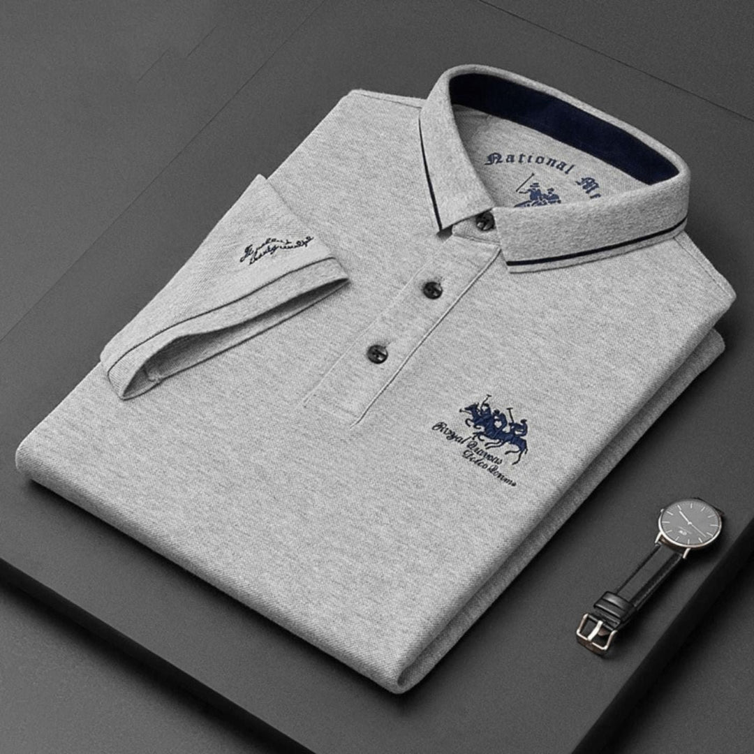 Heren Slim-Fit Korte Mouw Poloshirt met Geborduurd Logo - Szary