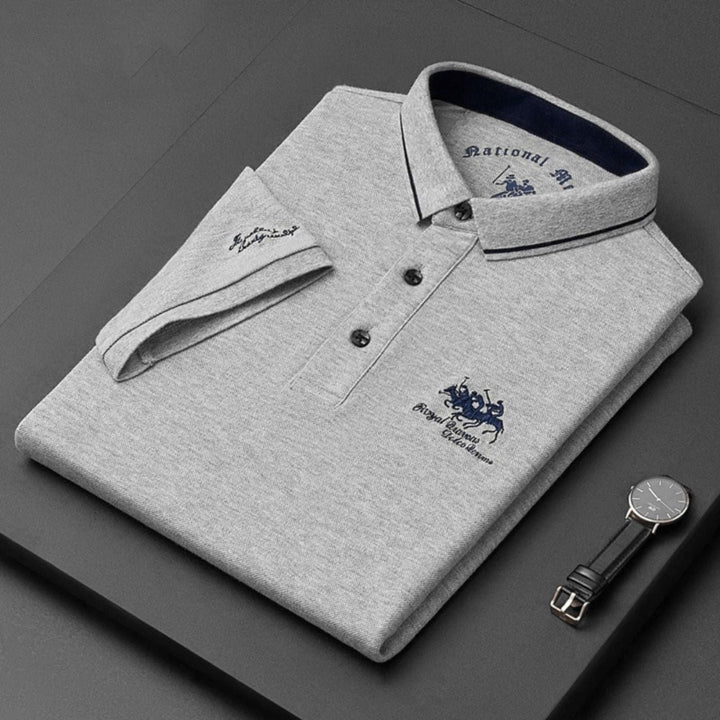 Heren Slim-Fit Korte Mouw Poloshirt met Geborduurd Logo - Szary